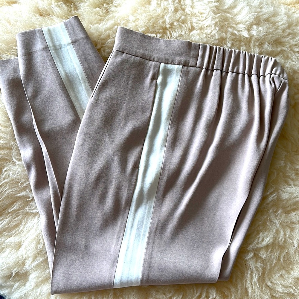 Aritzia Taupe Ankle Pants with White Stripe